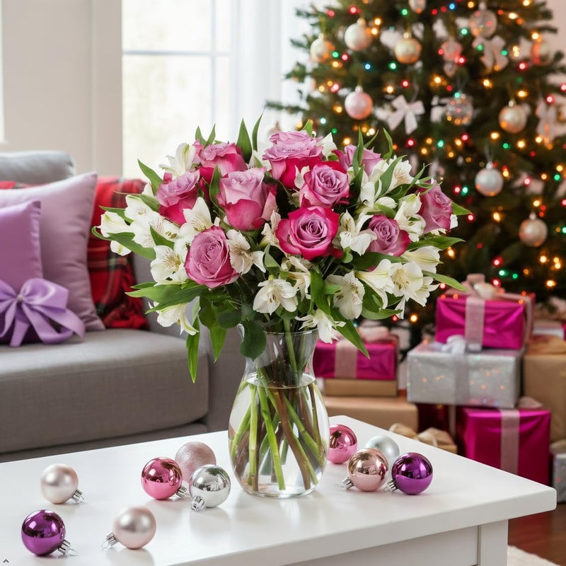 Benchmark Bouquets - Delightful Roses & Alstroemeria (Glass Vase Included) - Fresh Flowers for Delivery - Gift for Graduation, Birthday, Anniversary, Sympathy, Get Well, Congratulations - Image 2